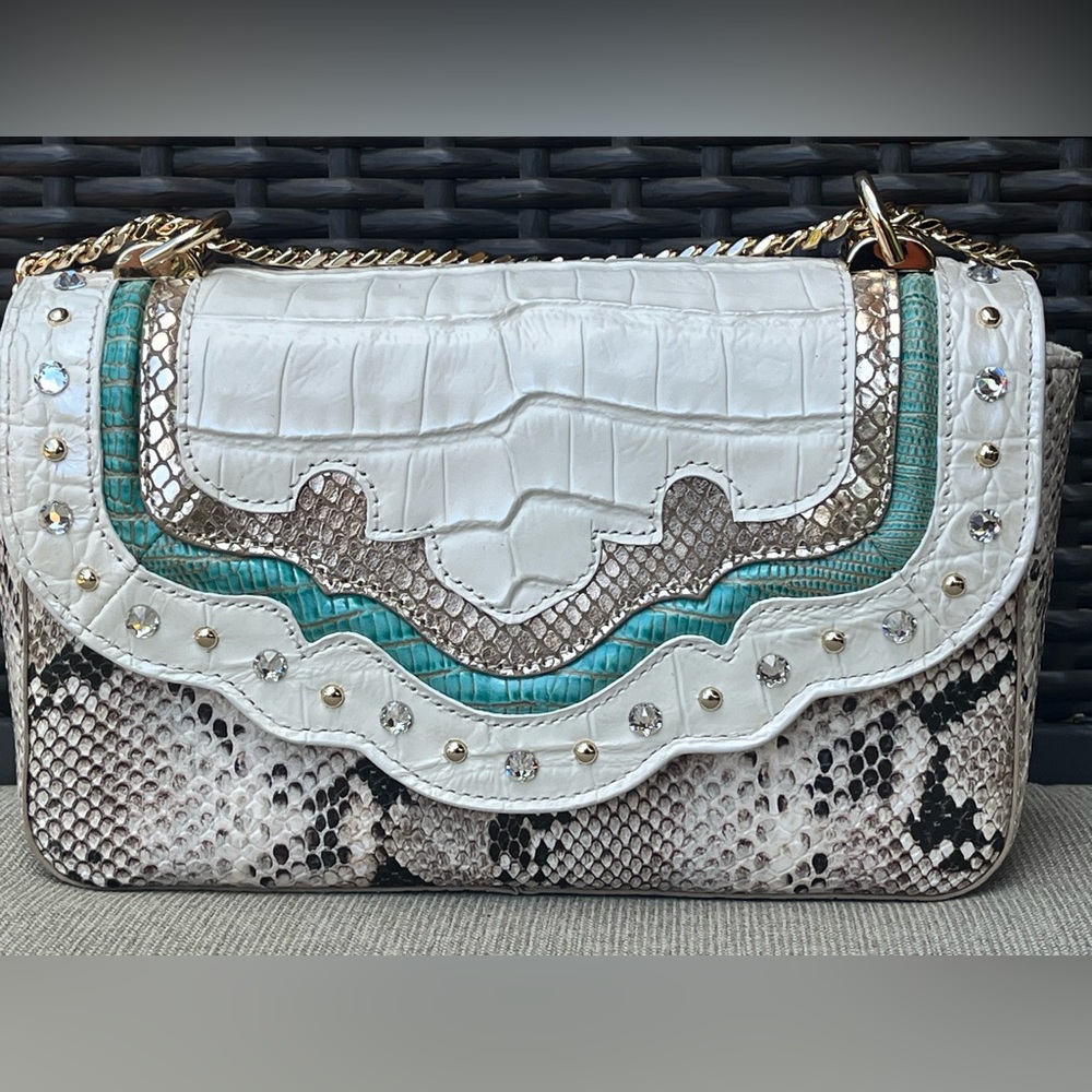 NWT Brahmin ROSA in CLOUD DANCER DUBOIS Convertible Chain & Leather Strap Bag